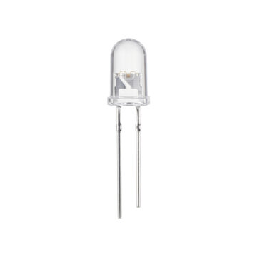 Clear transparent LED diode with two metal leads on a white background