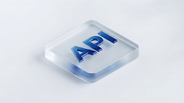3d glass icon with api text, isolated on white background