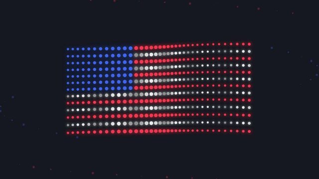 American flag formed by glowing digital dots waving in a smooth loop animation video clip