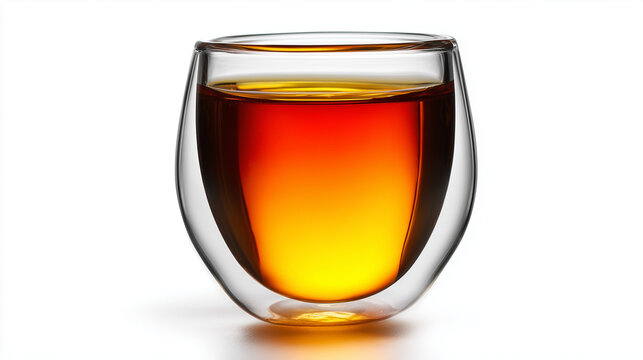 Hot black tea served in a modern double-wall glass cup isolated on white background. Elegant beverage concept for cafes, restaurants, healthy lifestyle, and product advertising.