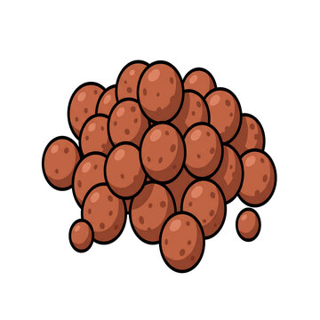 Isolated Growing Medium, Cartoon pile of brown expanded clay pebbles for hydroponic gardening