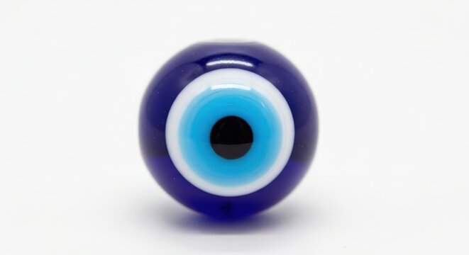 Blue glass nazar amulet for protection against evil eye on white background