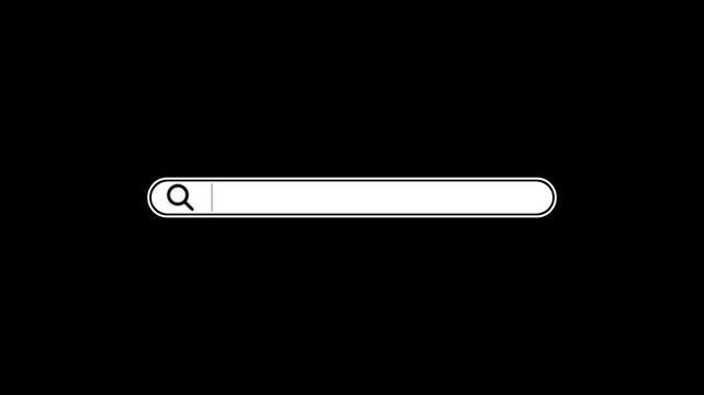 Minimalist search bar interface animation with blinking cursor on black background