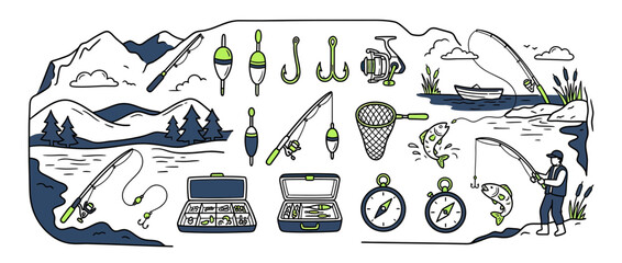 Fishing Gear and Outdoor Scene Illustration © hakim