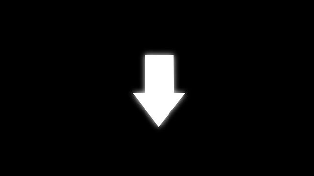 Minimalist white downward arrow animation on black background, for ui navigation, direction