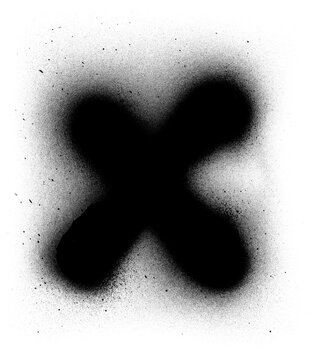 Abstract black spray paint cross symbol on transparent background for graphic art.