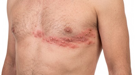 Fototapeta premium Adult Patient Showing Herpes Zoster Shingles Rash on Chest Area