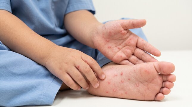 Child Showing Hand Foot and Mouth Disease Viral Rash on Skin