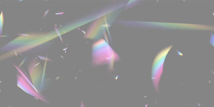 Scattered fragmented light beams creating colorful prism effects on a dark background on transparent background