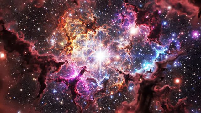 Vibrant Cosmic Nebula with Expanding Stellar Clouds and Glowing Gas in Deep Space