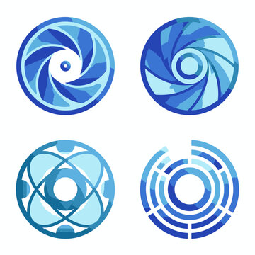 Abstract circular blue geometric pattern set.