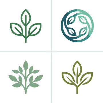 Abstract green leaf and plant logo set.