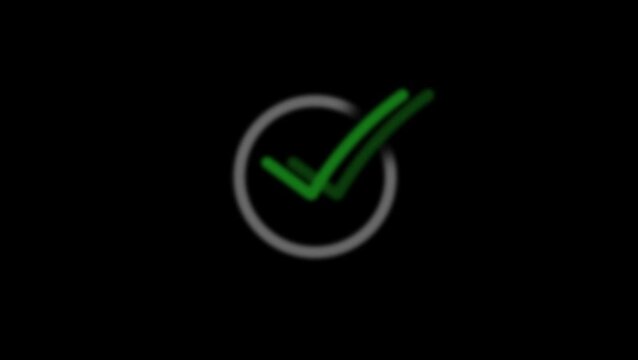 Chick mark animation on circle. tick mark symbol ok button animated on black background video animation