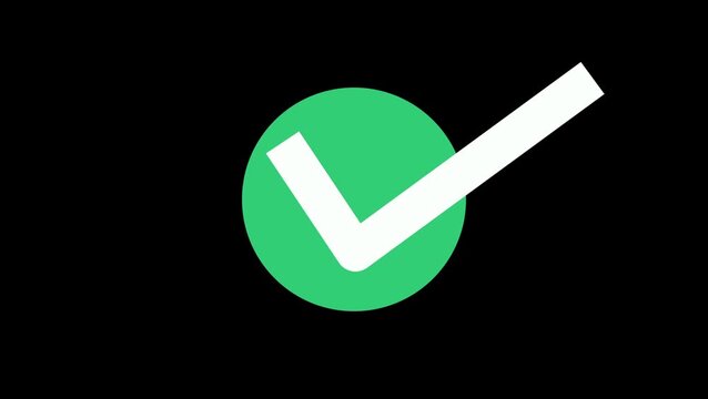 Check mark on transparent background with alpha channel. approved tick mark icon, Check mark icon animation, right mark icon. 4k video Tick mark icon animation. Check mark animation on circle