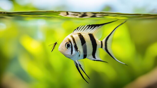 cyclotis. Archerfish aiming at an insect above the water surface. wildlife magazines, conservation campaigns, designed for nature documentaries and education, supports conservation.