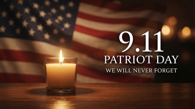 911 patriot day memorial candle with american flag background