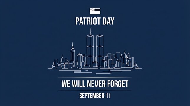 Patriot day 911 memorial graphic with new york city skyline and twin towers line art