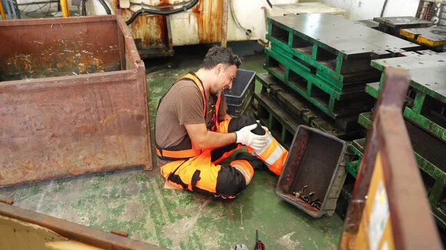 Fisherman organizing fresh catch on a commercial fishing vessel involved in the seafood processing industry
