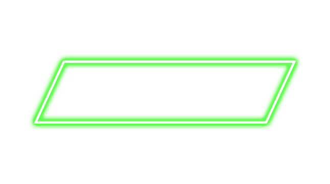 Green Glowing Neon Parallelogram Frame Graphic Element Isolated on Transparent Background