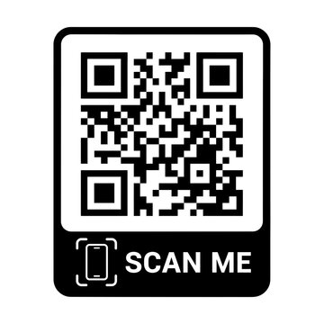 Modern QR Code Scan Me Sign with Smartphone Icon, Minimal Black and White Contactless Digital Payment and Mobile Scanning Vector Design. 
