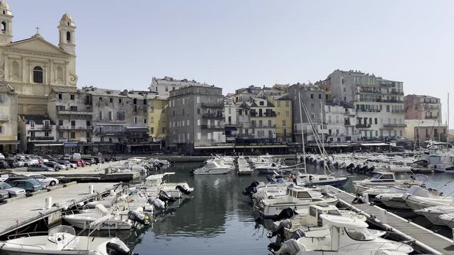 Bastia Corsica panoramic view of old port, France.