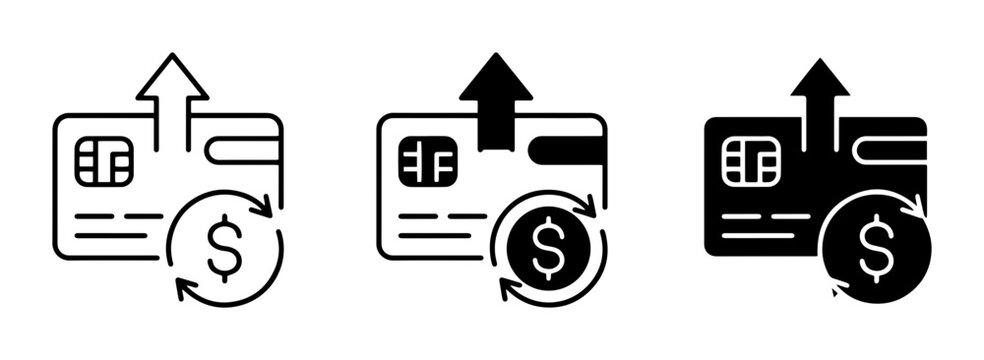 Credit card payment with money return outline solid styles, UI and web interface.