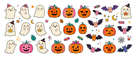 Fototapeta premium Cute Halloween Characters Isolated Transparent Background