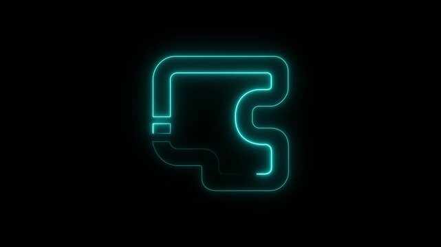 Cyan neon outline of a boxing or wrestling championship belt buckle glowing. animation 4k video