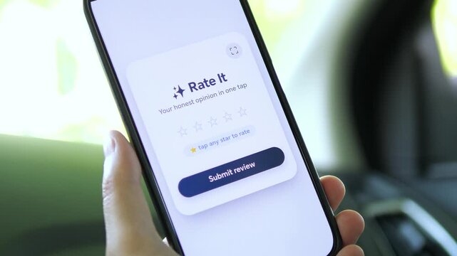 An engaging mobile feedback prompt. The screen encourages users to share their honest opinion in one tap with a prominent blue submit button. Top-tier footage for SaaS growth, customer engagement,