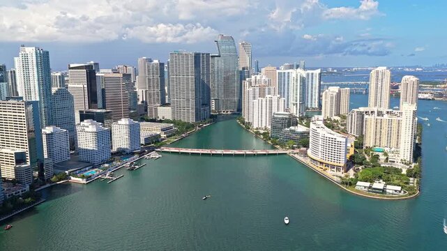 Cityscape of Miami downtown. Florida modern skyscraper in downtown Miami. City skyline. Aerial view of Miami cityscape skyscraper. City skyline aerial cityscape. Brickell Key downtown