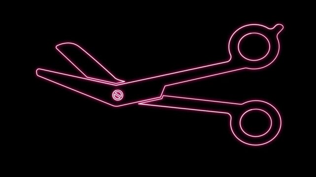 Neon Open Scissors Icon Animation with Glowing Pink Line Art 4K