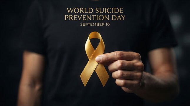 A person holding a yellow awareness ribbon for world suicide prevention day on september 10th, symbolizing support and mental health advocacy