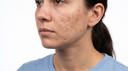 Naklejka premium Young Adult Showing Facial Acne Scars and Skin Texture Changes