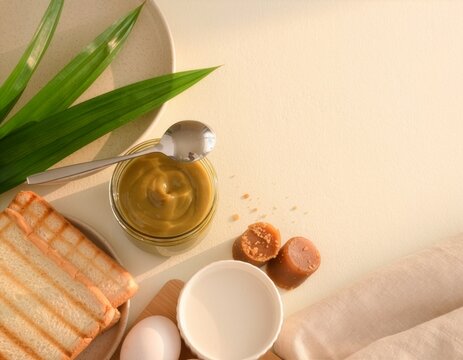 Pandan kaya toast ingredients with coconut milk, eggs and palm sugar