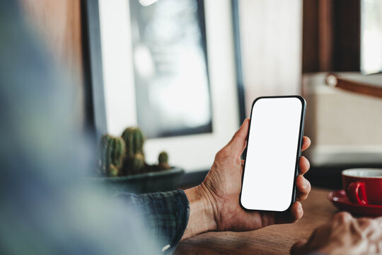 mobile phone blank white screen mockup.texting using cell phone.background empty space for advertise.work people contact marketing business,technology