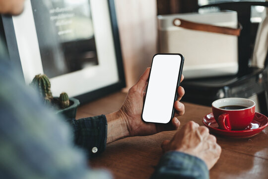 mobile phone blank white screen mockup.texting using cell phone.background empty space for advertise.work people contact marketing business,technology