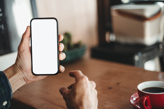 mobile phone blank white screen mockup.texting using cell phone.background empty space for advertise.work people contact marketing business,technology