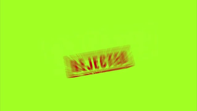 Red REJECTED stamp with powerful stomp animation on green screen. Ideal for application denial, compliance rejection, audit result, access denied message, and business validation failure visuals