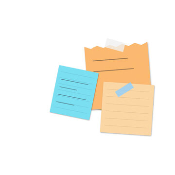 Three colorful paper notes with tape on a flat surface