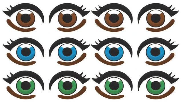 Set of colorful human eyes with different iris colors illustration