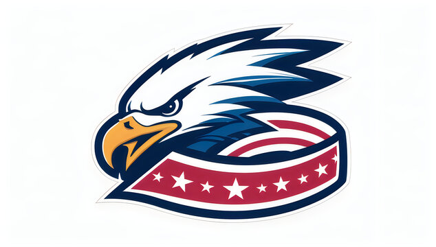 American eagle head mascot with stars and stripes ribbon illustration