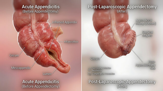 Appendix Before vs After Appendectomy: Inflamed Appendix vs Post-Surgical Site