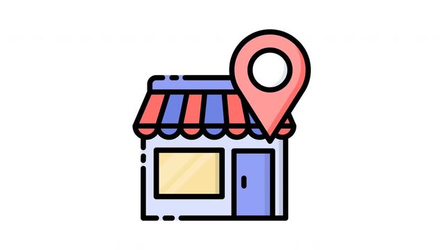 Storefront with a location pin icon representing a business address.