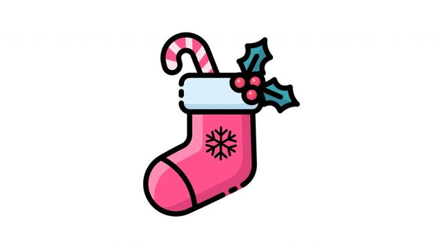 Pink Christmas Stocking with Candy Cane and Holly Icon.