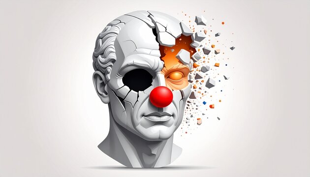 Dictator portrait with violent power symbolism. Abstract authoritarian leader illustration with blood splatter and oppressive imagery.