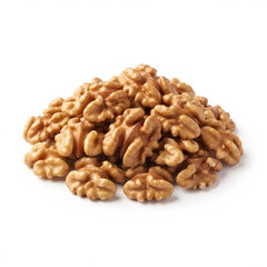 Fototapeta premium Heap of shelled walnut halves isolated on a white background