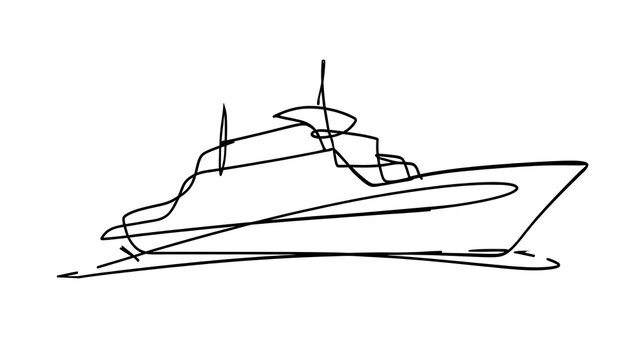Minimalist line art ship white background.