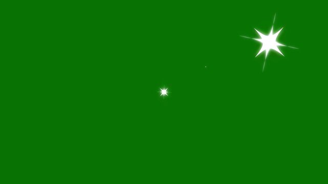 White glowing five twinkle stars animation featuring sparkling glitter bursts, magical blinking star lights, seamless looping overlay with green background in 4k animation