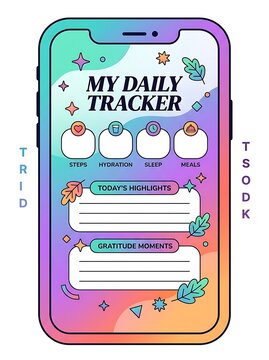 Daily habit tracker mobile app interface with colorful gradient design
