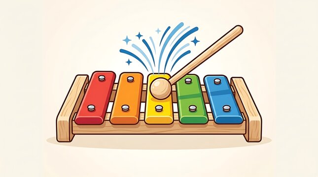 Colorful wooden xylophone toy for kids with musical sparks